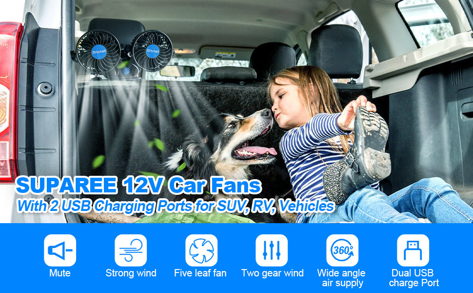 SUPAREE Ventilateur Voiture Refroidissement Ventilateur 12v Voiture Ventilateur USB Voiture